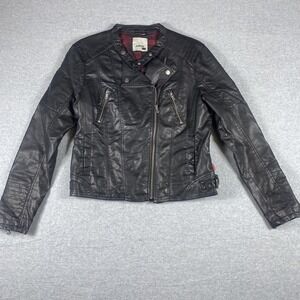 Levis Jacket Womens Large Black Faux Leather Moto Biker Zip Pockets Asymmetrical